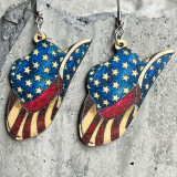 Independence Day Western Cowboy Boots Cowhead Wood Earrings