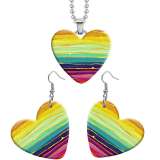 10 styles love Colorful Art Pattern resin Stainless Steel Heart Painted  Earrings 60CMM Necklace Pendant Set