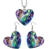10 styles love Beach Shell Conch  Abalone shell pattern resin Stainless Steel Heart Painted  Earrings 60CMM Necklace Pendant Set