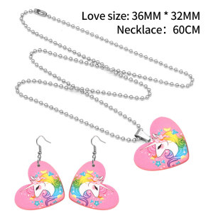 10 styles love Colorful Art Pattern resin Stainless Steel Heart Painted  Earrings 60CMM Necklace Pendant Set