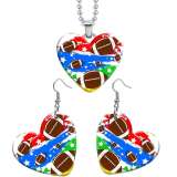 10 styles love Flag rugby Basketball Volleyball  resin Stainless Steel Heart Painted  Earrings 60CMM Necklace Pendant Set