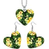 10 styles love Clover Flower Pumpkin pattern resin Stainless Steel Heart Painted  Earrings 60CMM Necklace Pendant Set