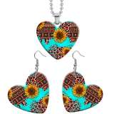 10 styles love girl Sunflower pattern resin Stainless Steel Heart Painted  Earrings 60CMM Necklace Pendant Set