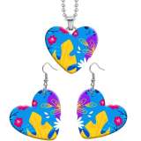 10 styles love color leaf pattern  resin Stainless Steel Heart Painted  Earrings 60CMM Necklace Pendant Set