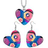 10 styles love Geometric pattern resin Stainless Steel Heart Painted  Earrings 60CMM Necklace Pendant Set