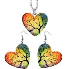 10 styles love tree of life Butterfly resin Stainless Steel Heart Painted  Earrings 60CMM Necklace Pendant Set