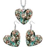 10 styles love Leopard Pattern resin Stainless Steel Heart Painted  Earrings 60CMM Necklace Pendant Set