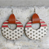 American Flag Independence Day Earrings Flower Geometry Cowhide Wood Earrings