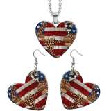 10 styles love USA Flag Ethnic Style Pattern  resin Stainless Steel Heart Painted  Earrings 60CMM Necklace Pendant Set