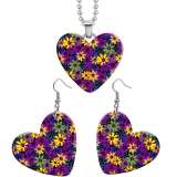 10 styles love color Flower resin Stainless Steel Heart Painted  Earrings 60CMM Necklace Pendant Set