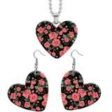 10 styles love Flower pattern resin Stainless Steel Heart Painted  Earrings 60CMM Necklace Pendant Set