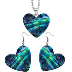 10 styles love Beach Shell Conch  Abalone shell pattern resin Stainless Steel Heart Painted  Earrings 60CMM Necklace Pendant Set