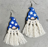 American Independence Day Wooden Flag Hat Handwoven Print Earrings Bohemian Tassel Earrings