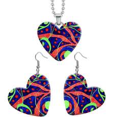 10 styles love Peacock feathers Bohemia pattern resin Stainless Steel Heart Painted  Earrings 60CMM Necklace Pendant Set
