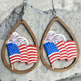 Wooden Hollow Droplets American Independence Day Earrings Sunflower Earrings