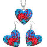 10 styles love USA Flag octopus dairy cattle  resin Stainless Steel Heart Painted  Earrings 60CMM Necklace Pendant Set