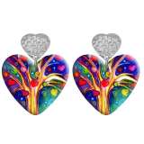 20 styles Love color  tree of life  pattern Acrylic Double sided Printed stainless steel Heart earings