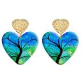 20 styles Love tree of life pattern Acrylic Double sided Printed stainless steel Heart earings