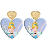20 styles Love princess pattern Acrylic Double sided Printed stainless steel Heart earings