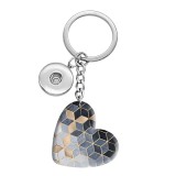 10 styles love Geometric pattern resin Painted Heart Key chain fit 20MM Snaps button jewelry wholesale