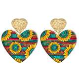 20 styles sunflower girl Love pattern Acrylic Double sided Printed stainless steel Heart earings