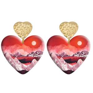 20 styles Love Sunset Landscape pattern Acrylic Double sided Printed stainless steel Heart earings