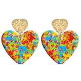 20 styles Love  Colorful pattern Acrylic Double sided Printed stainless steel Heart earings
