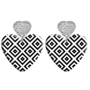 20 styles Love Black and white pattern Acrylic Double sided Printed stainless steel Heart earings