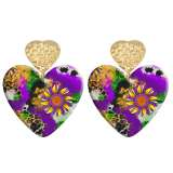 20 styles sunflower girl Love pattern Acrylic Double sided Printed stainless steel Heart earings