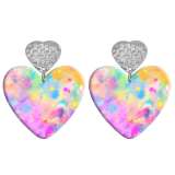 20 styles Love  Colorful pattern Acrylic Double sided Printed stainless steel Heart earings
