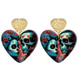 20 styles Love Halloween skull  girl pattern Acrylic Double sided Printed stainless steel Heart earings