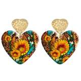 20 styles Love Cross cactus  pattern Acrylic Double sided Printed stainless steel Heart earings