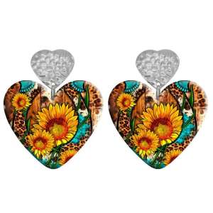 20 styles Love Cross cactus  pattern Acrylic Double sided Printed stainless steel Heart earings