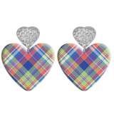 20 styles Love color  Checkered pattern Acrylic Double sided Printed stainless steel Heart earings