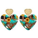 20 styles Love sunflower Flower Butterfly pattern Acrylic Double sided Printed stainless steel Heart earings