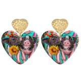 20 styles Love cactus Piggy Tiger sheep  pattern Acrylic Double sided Printed stainless steel Heart earings