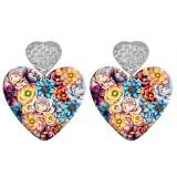 20 styles Love Colorful Flower pattern Acrylic Double sided Printed stainless steel Heart earings