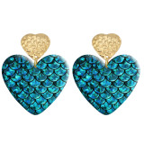 20 styles Love Colored Fish Scale Pattern pattern Acrylic Double sided Printed stainless steel Heart earings