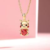 Gold Pikachu Love White Stone Necklace Earrings