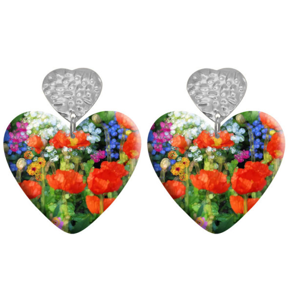 20 styles Love Flower pattern Acrylic Printed stainless steel Heart earings