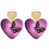 20 styles Love Butterfly  pattern Acrylic Double sided Printed stainless steel Heart earings
