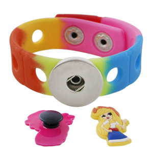 18cm kid junior style bracelet with 15mm width white silicone stretch fit 20mm snap button