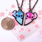 Stainless steel color printed Stitch Angel cartoon couple splicing necklace