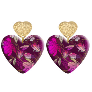 20 styles Love Flower pattern Acrylic Double sided Printed stainless steel Heart earings