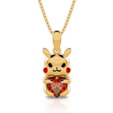 Gold Pikachu Love White Stone Necklace Earrings