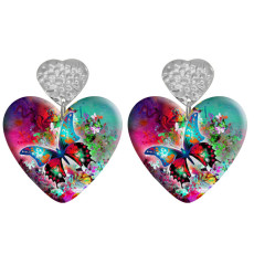 20 styles Love Butterfly  pattern Acrylic Double sided Printed stainless steel Heart earings