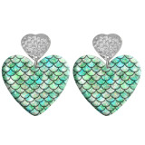 20 styles Love Colored Fish Scale Pattern pattern Acrylic Double sided Printed stainless steel Heart earings
