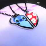 Stainless steel color printed Stitch Angel cartoon couple splicing necklace