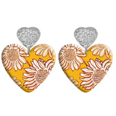 20 styles Love Flower  pattern Acrylic Double sided Printed stainless steel Heart earings