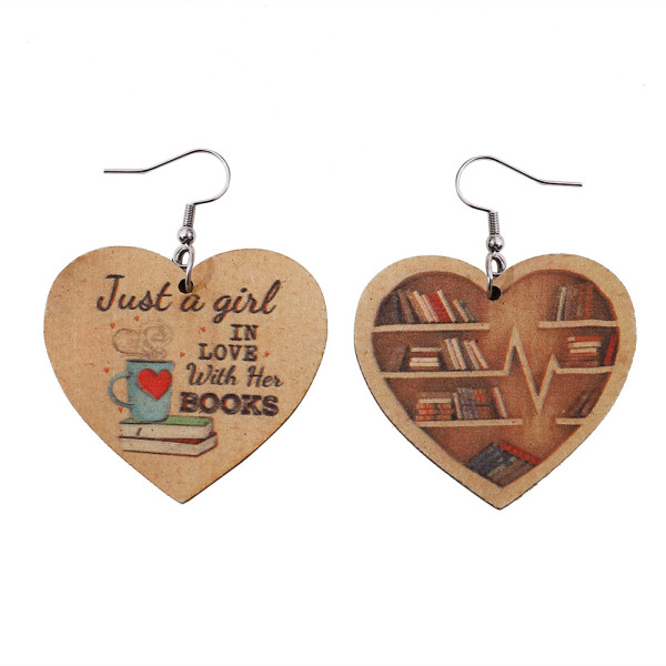 Book Lovers Letter Love Shelf Reader librarian Earrings Double sided Wooden Earrings